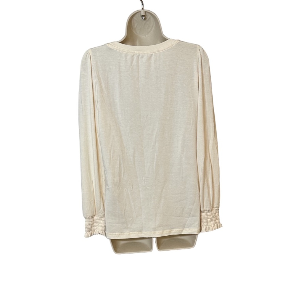 Automet Cream Pleated Long Sleeve Blouse Smocked Cuffs Elegant Fall Style Women - Picture 2 of 8